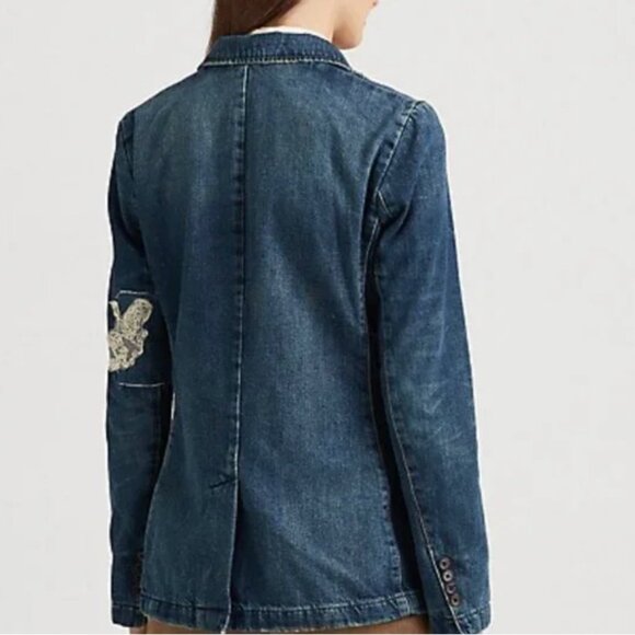 Lauren Ralph Lauren Lace Sequin Bead Applique Denim Indigo Jacket Blazer NWT - Picture 5 of 6